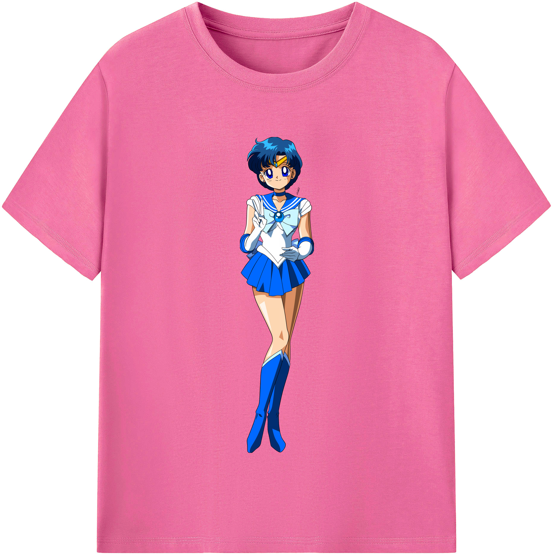 （画像用） 美少女戦士セーラームーン 水野 亜美 みずの あみ Sailor Moon Mizuno Ami レディースカジュアルプリントTシャツ（綿100％）